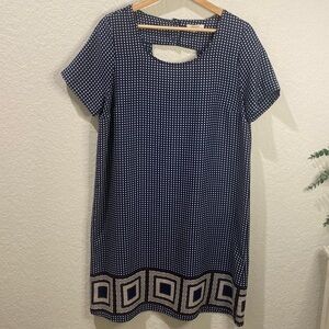 PLEIONE Blue and White Short Sleeve Shift Dress - Size Small